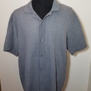 Buffalo Mens XXL Gray Short Sleeve Cable Knit Button Down Shirt Retro Resort NWT